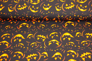 French Terry mit Halloween Kürbissen, Oekotex, schwarz, orange, 0,5 m